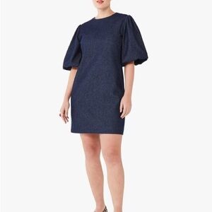 Elegant Navy Blue Puff Sleeve Dress